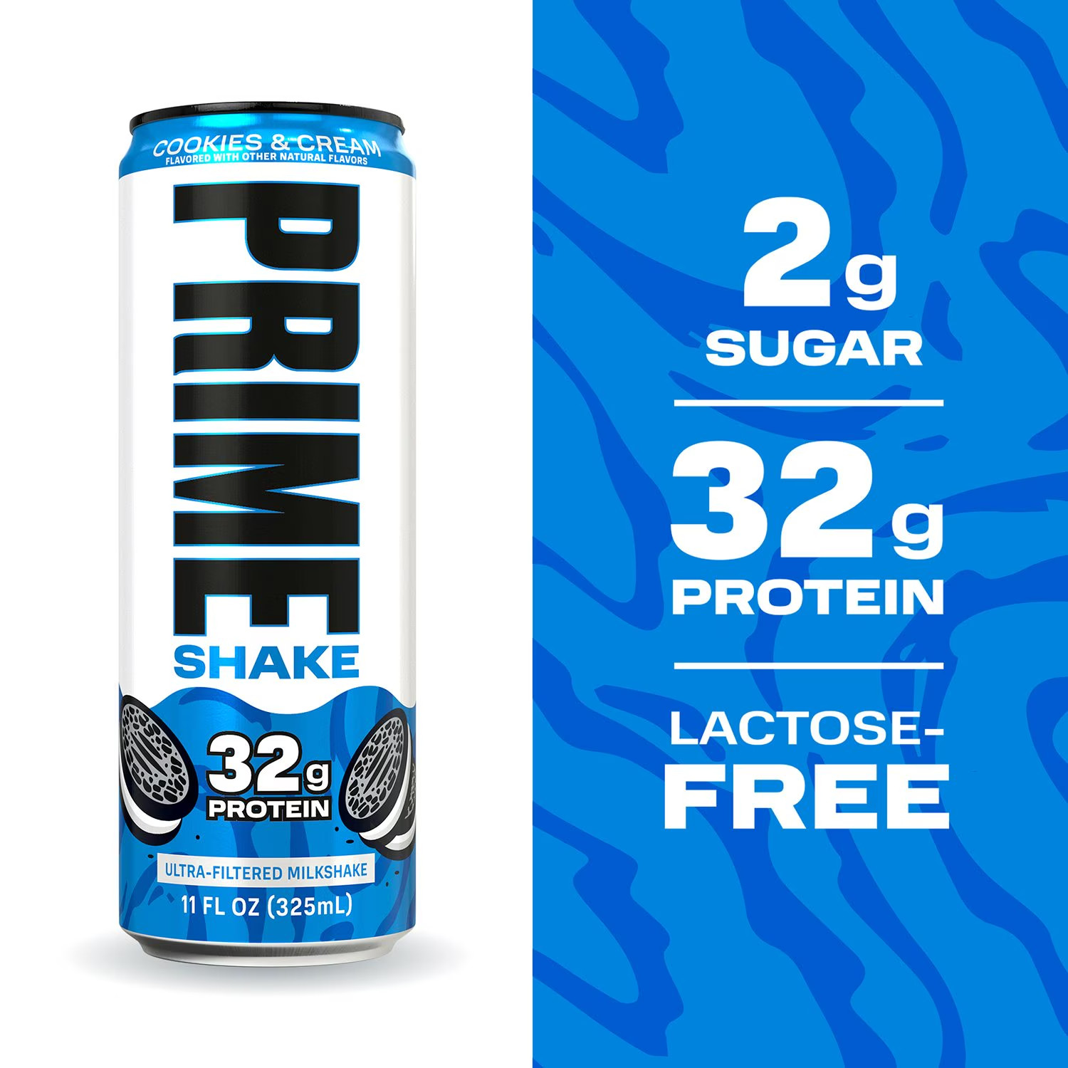 PRIME Shakes, Cookies & Cream, 32g Protein Shake for 11 Fl Oz (Pack of 12)