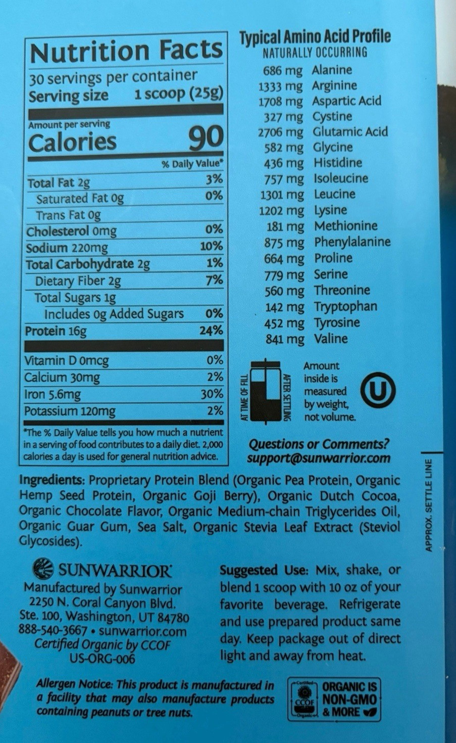 SunWarrior Warrior Blend – Plant Based Organic Protein Chocolate 750 Grams New