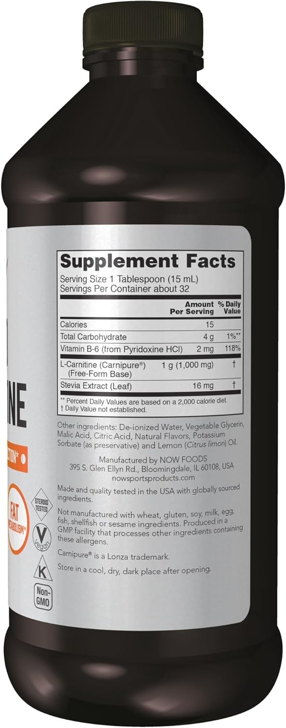 NOW Foods Sports Nutrition, L-Carnitine Liquid 1000 mg, 16 Fl Oz (Pack of 1)