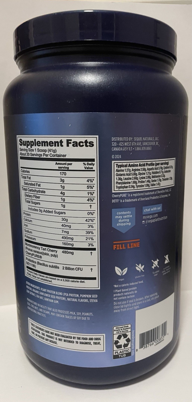 Vega Sport Vegan Protein Powder + Recovery – 30g Plant Based Protein – Exp 3-27