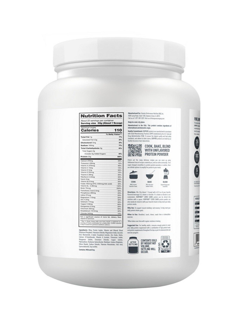 Isopure Zero Carb Protein, Unflavored, 25gProtein, 1.5 lbs.