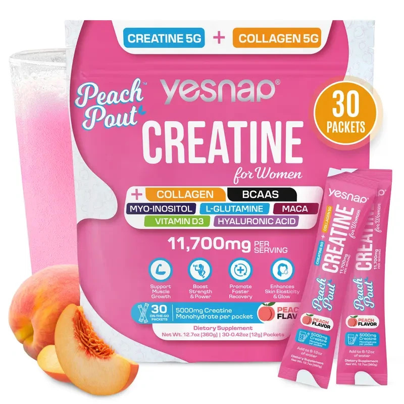 YESNAP PeachPout Creatine for Women 5g Collagen BCAA Peach 30 Packets