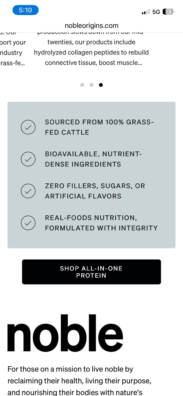 Noble Origin All-In-One Grass Fed Beef Protein Powder-Collagen-No Whey-msrp $79!