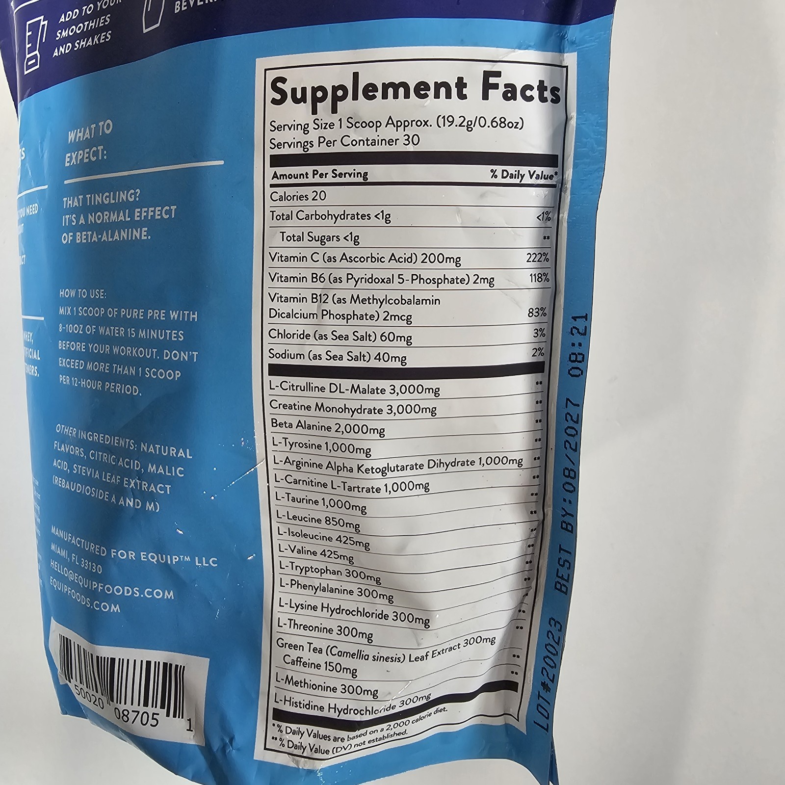 EQUIP FOODS Blackberry Lemon All Natural Pre-Workout, 20.3 oz, (30 Servings)
