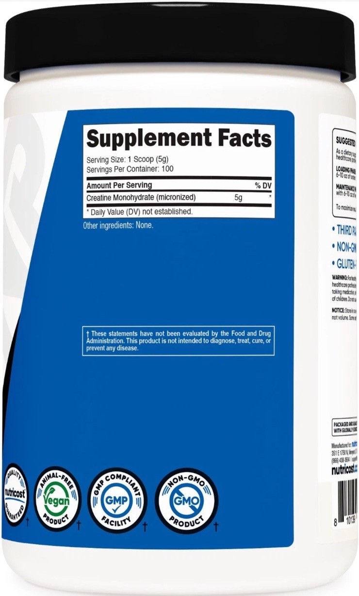 Nutricost Pure Creatine Monohydrate 500 Gram Powder