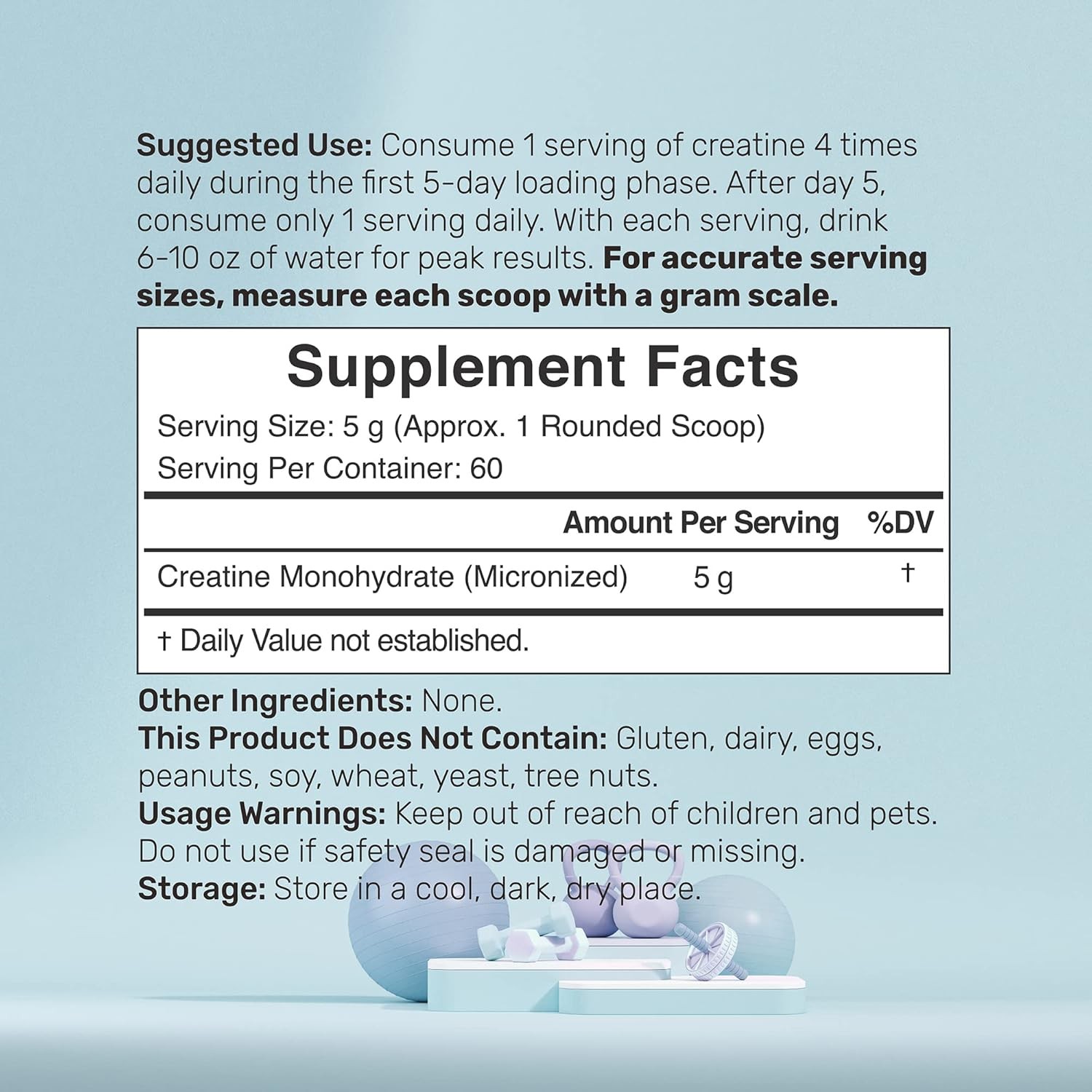Instant Creatine Monohydrate Powder, 5g Per Serving – 60 Servings (Pack of 1)
