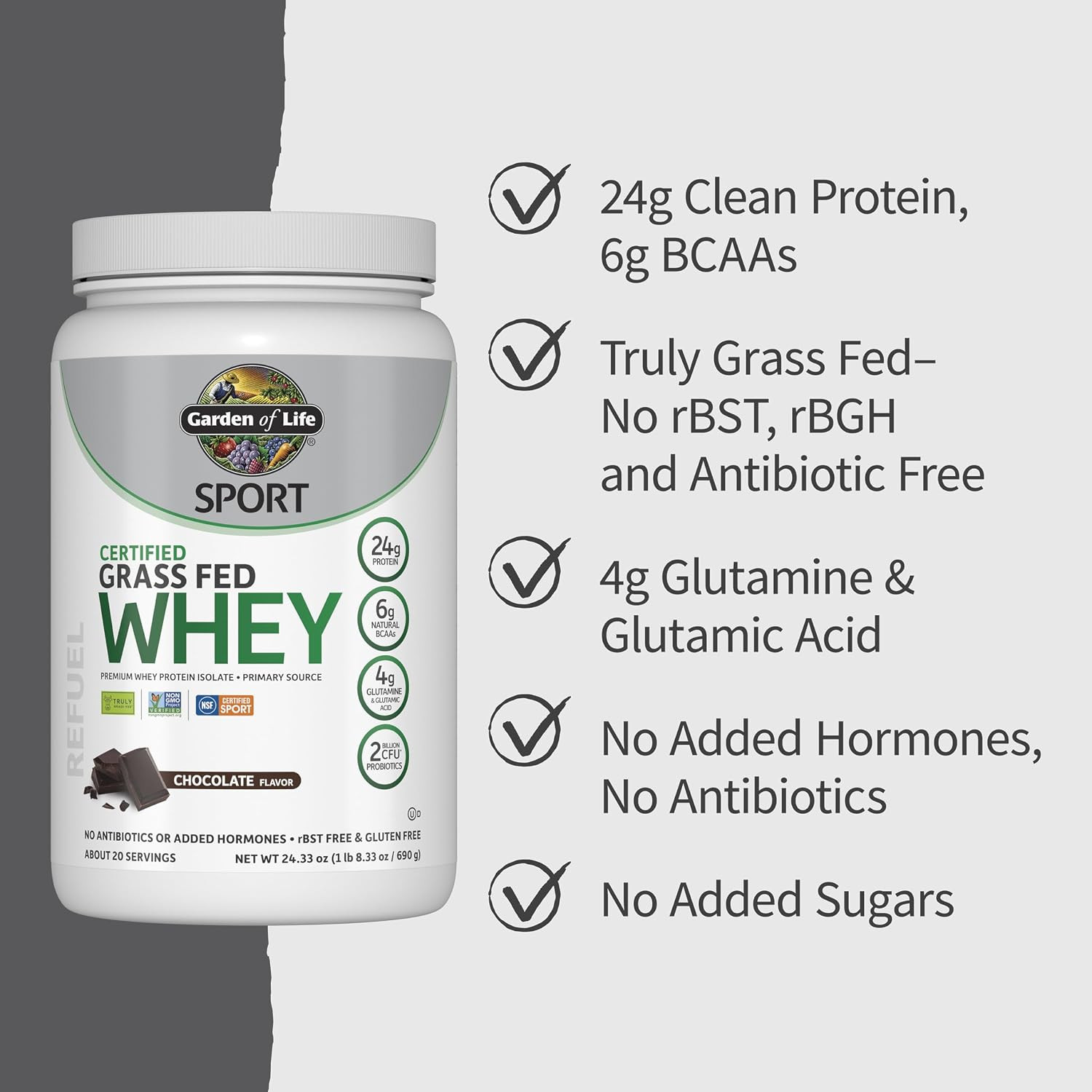 SPORT Grass Fed Whey Protein Powder – 24G Whey Protein Isolate for Women & Men w