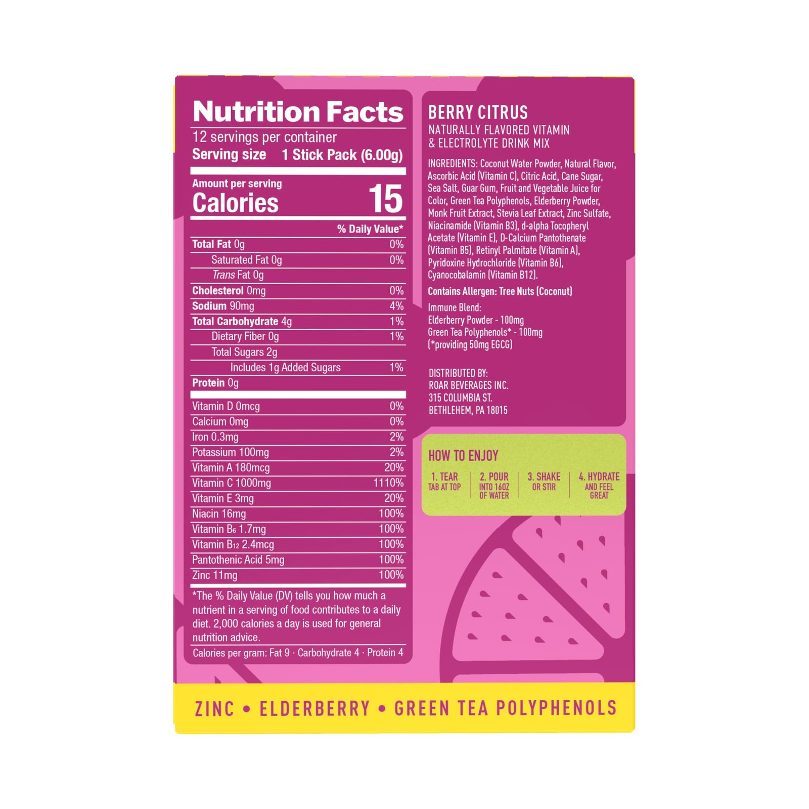 Roar Immune Support Powder – Hydration Packets Zinc And Elderberry –
