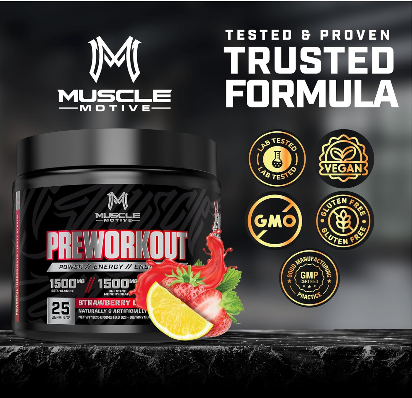 Pre Workout Powder with Beta Alanine, Creatine Monohydrate, BCAA, L Citrulline