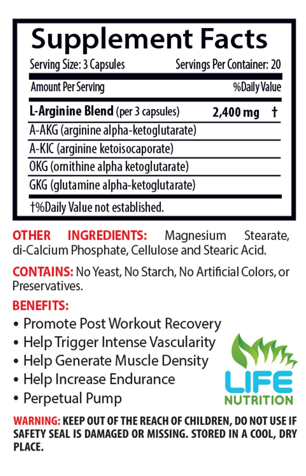 Nitric Oxide Muscle Pump 2400mg – POWER BCAA,Nitric Oxide MRI, Bodybuilding, 3B