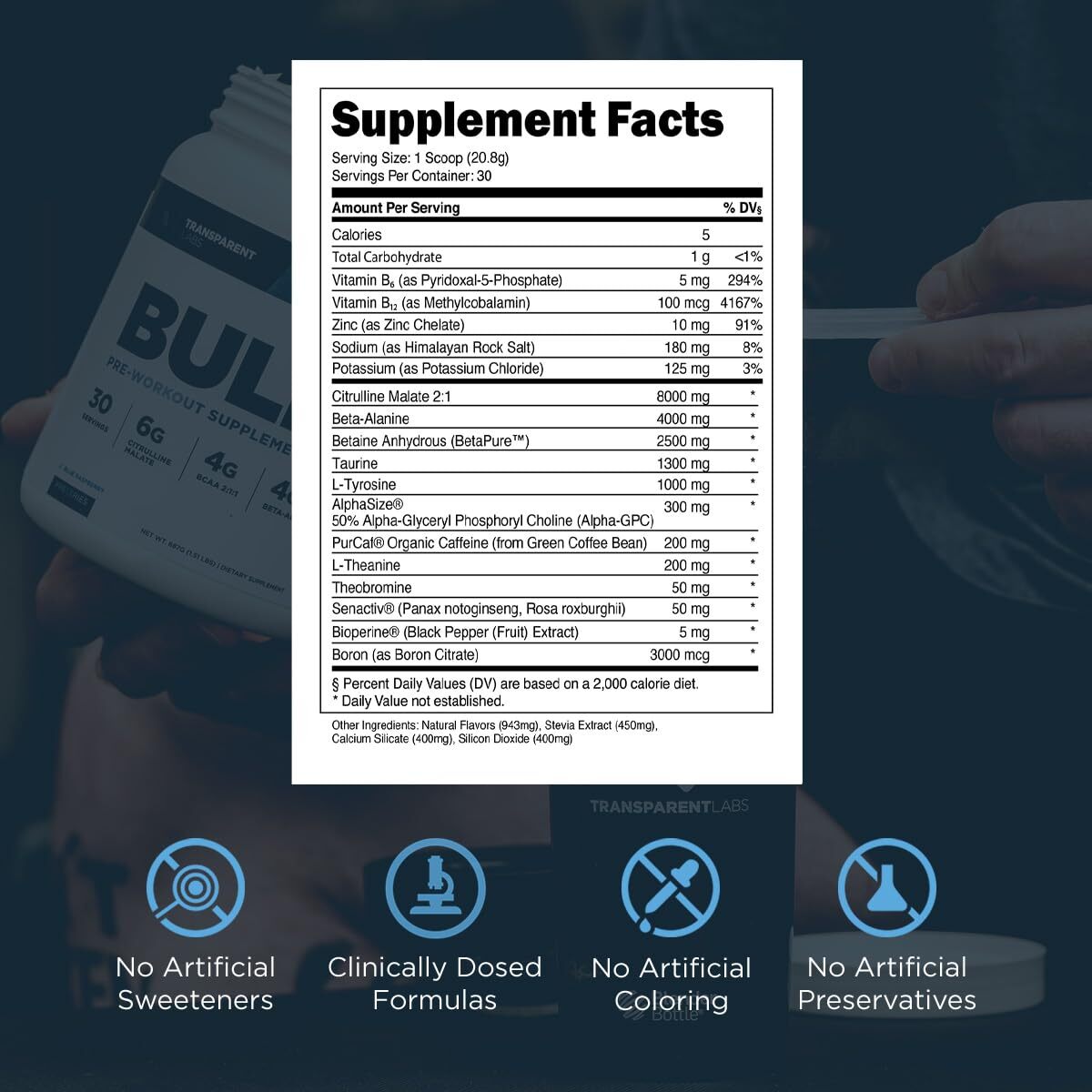 Transparent Labs Bulk Pre Workout Supplement 30 Servings Energy & Performance