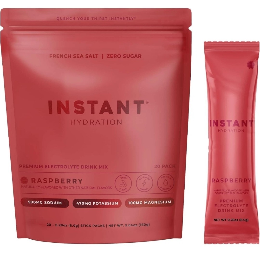 Instant Hydration Sugar Free Electrolytes Powder Packets 20 Sticks Raspberry