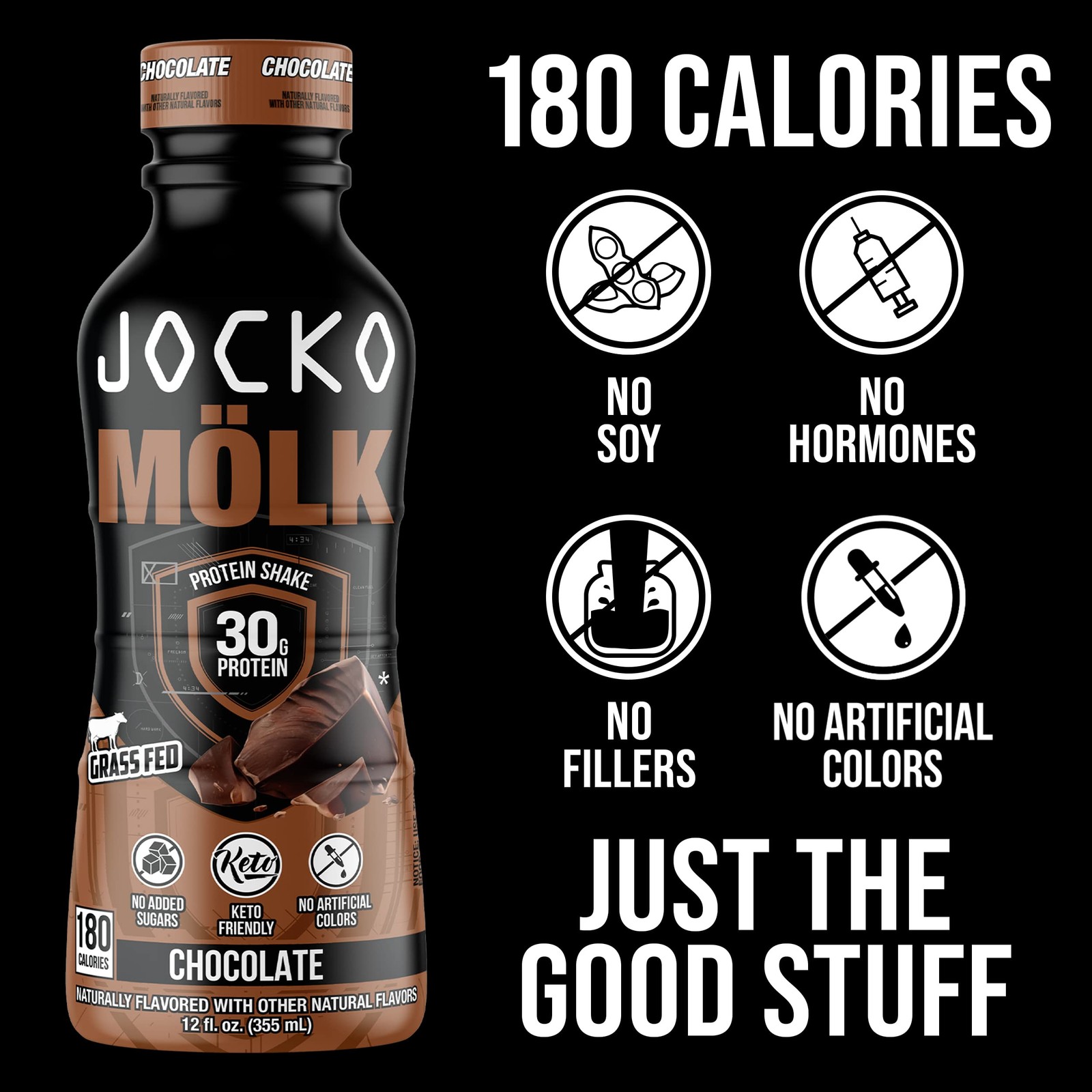 Jocko Mölk 30g Grass Fed Protein Shakes – No Added 12 Fl Oz (Pack of 12)
