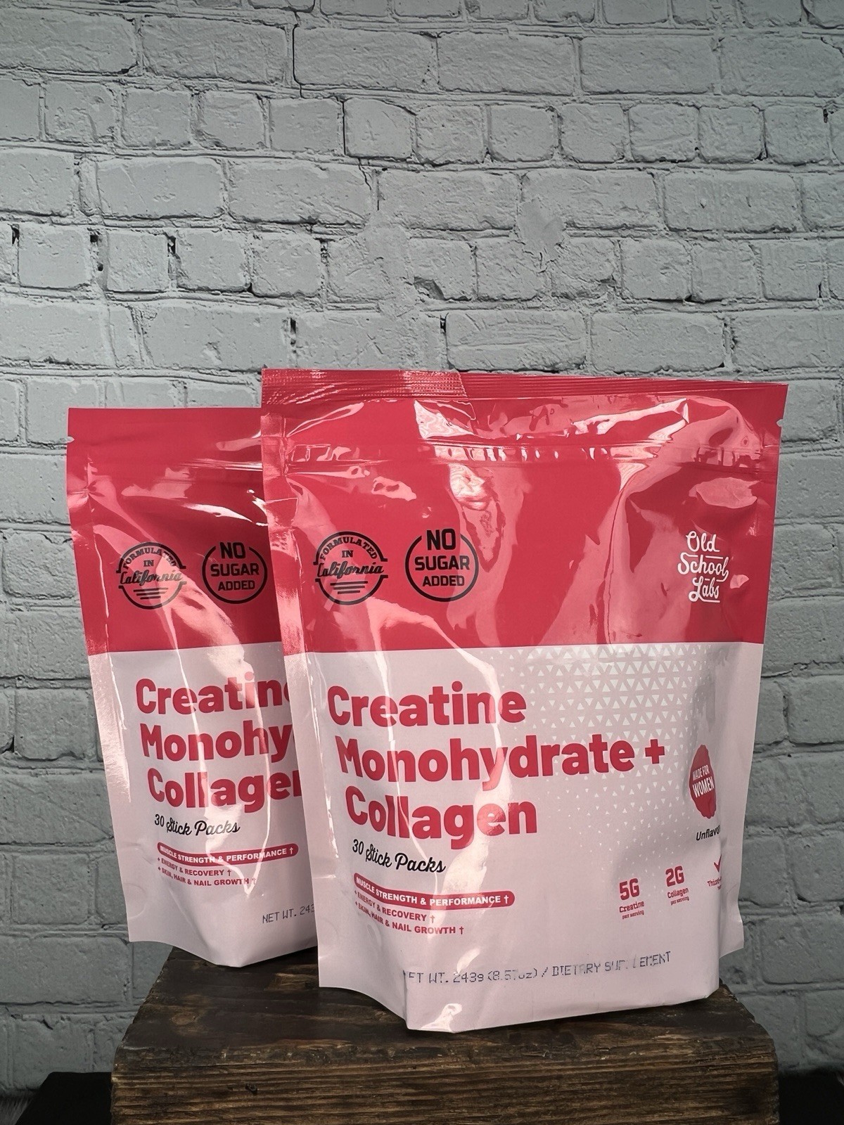 Old School Labs Creatine BCAA Collagen Stick Packs – 2 Bags- 60 Stick Packs