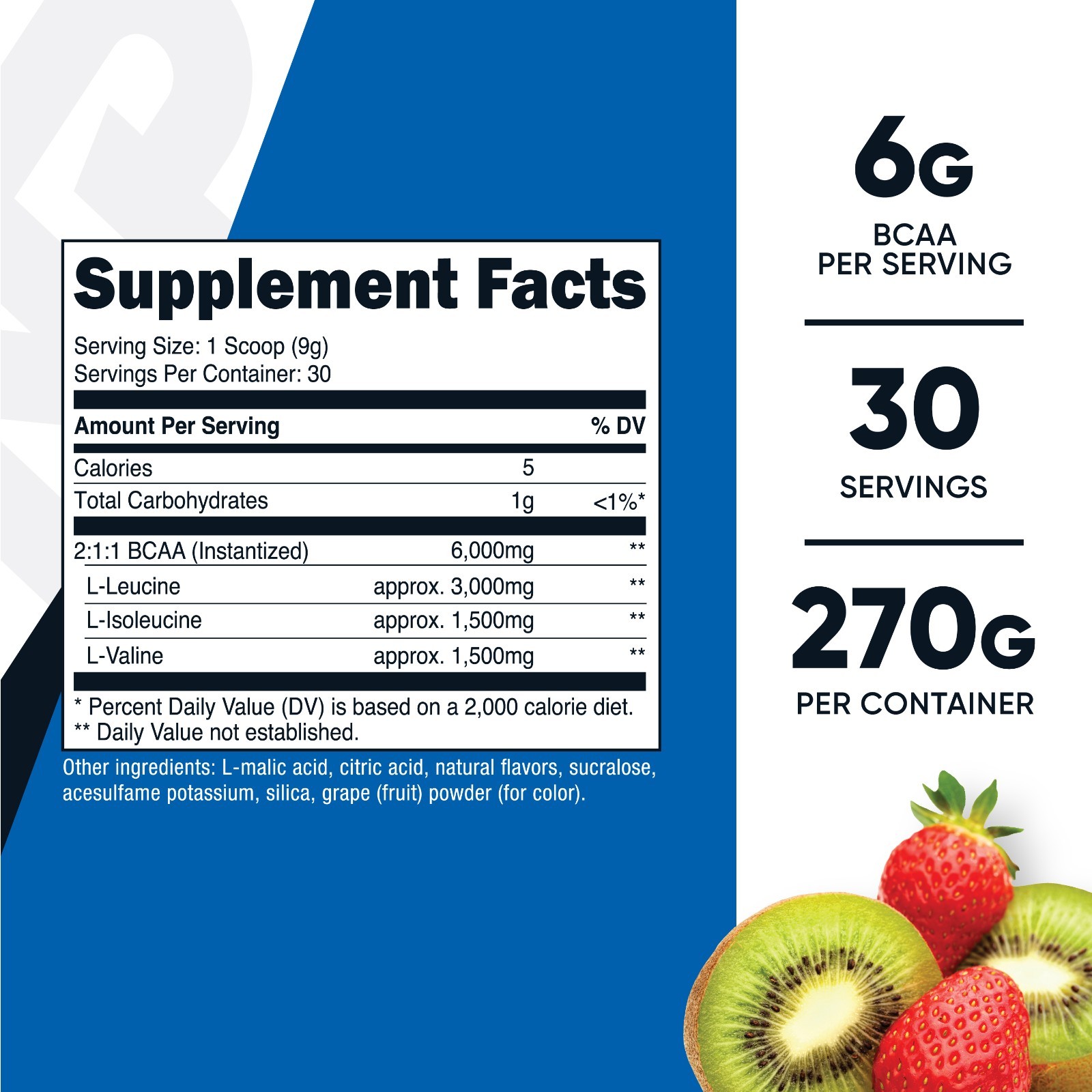Nutricost BCAA 2:1:1 Powder (Strawberry Kiwi) 30 Servings – 6G Per Serving