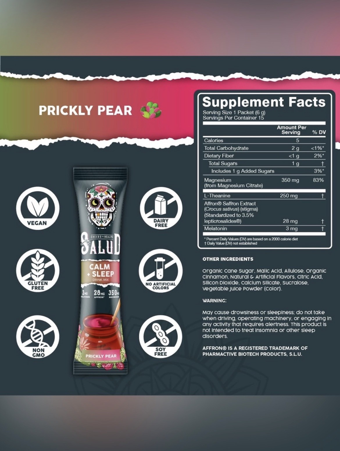 Salud Hydration Calm & Sleep Electrolyte Drink Mix Prickly Pear 14 servings