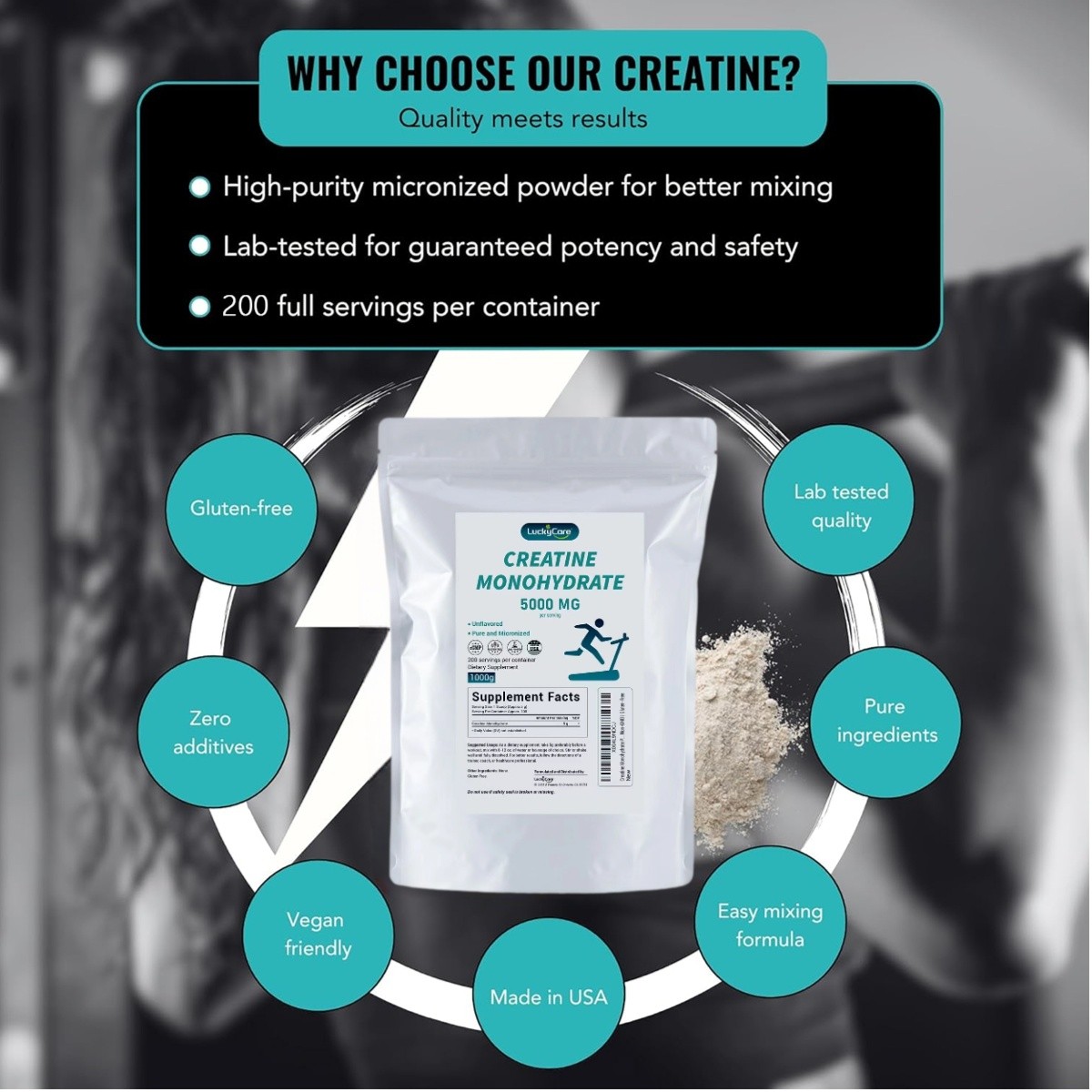 2.2~10LB Pure Creatine Monohydrate Powder 5000mg Per Serving Micronized Creatine