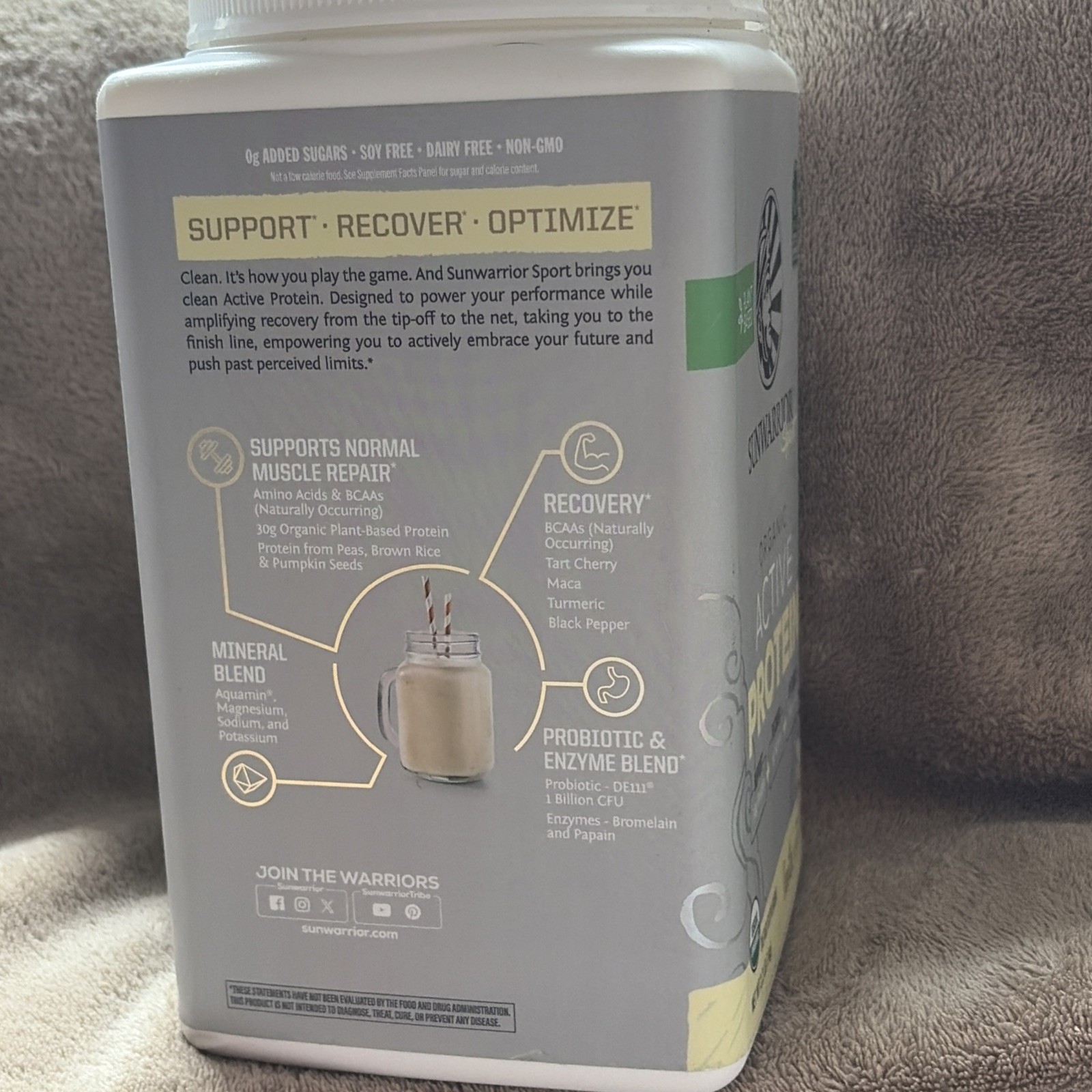 Sunwarrior Sport Organic Active Protein Vanilla 2.2lbs/1kg Exp6/26 No Return