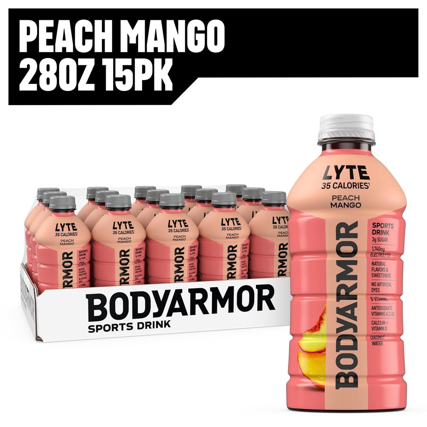 BodyArmor L Yte Electrolyte Drink Peach Mango 28 Fl Oz Pack Coconut Water Sports