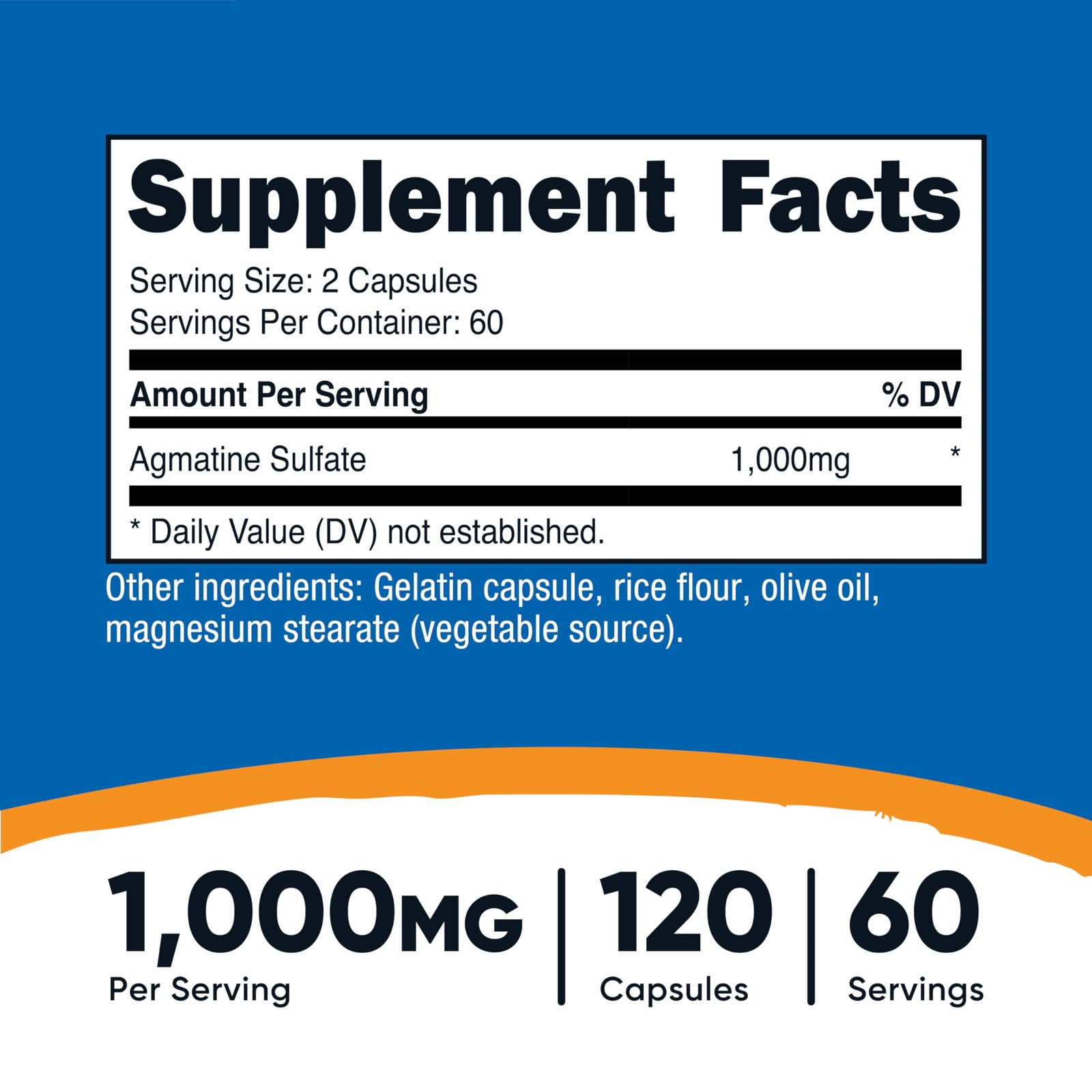 Nutricost Agmatine Sulfate 1000mg, 120 Capsules – 120 Count (Pack of 1)
