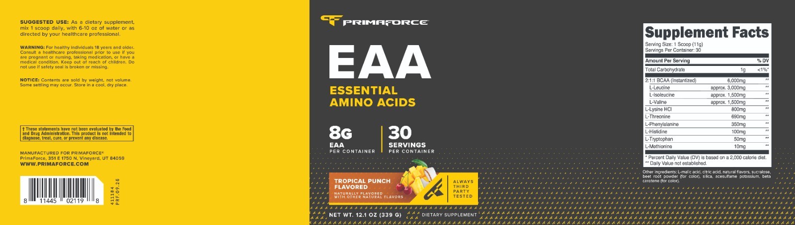 PrimaForce EAA Powder 30 Servings (Tropical Punch) – Essential Amino Acids
