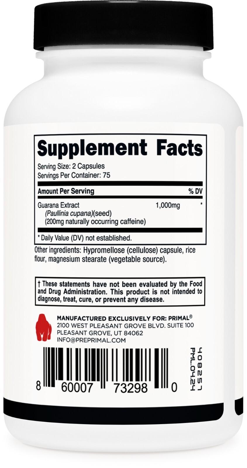 Primal Guarana (1000 MG Per Serving) (150 Capsules) – 200 MG Natural Caffeine
