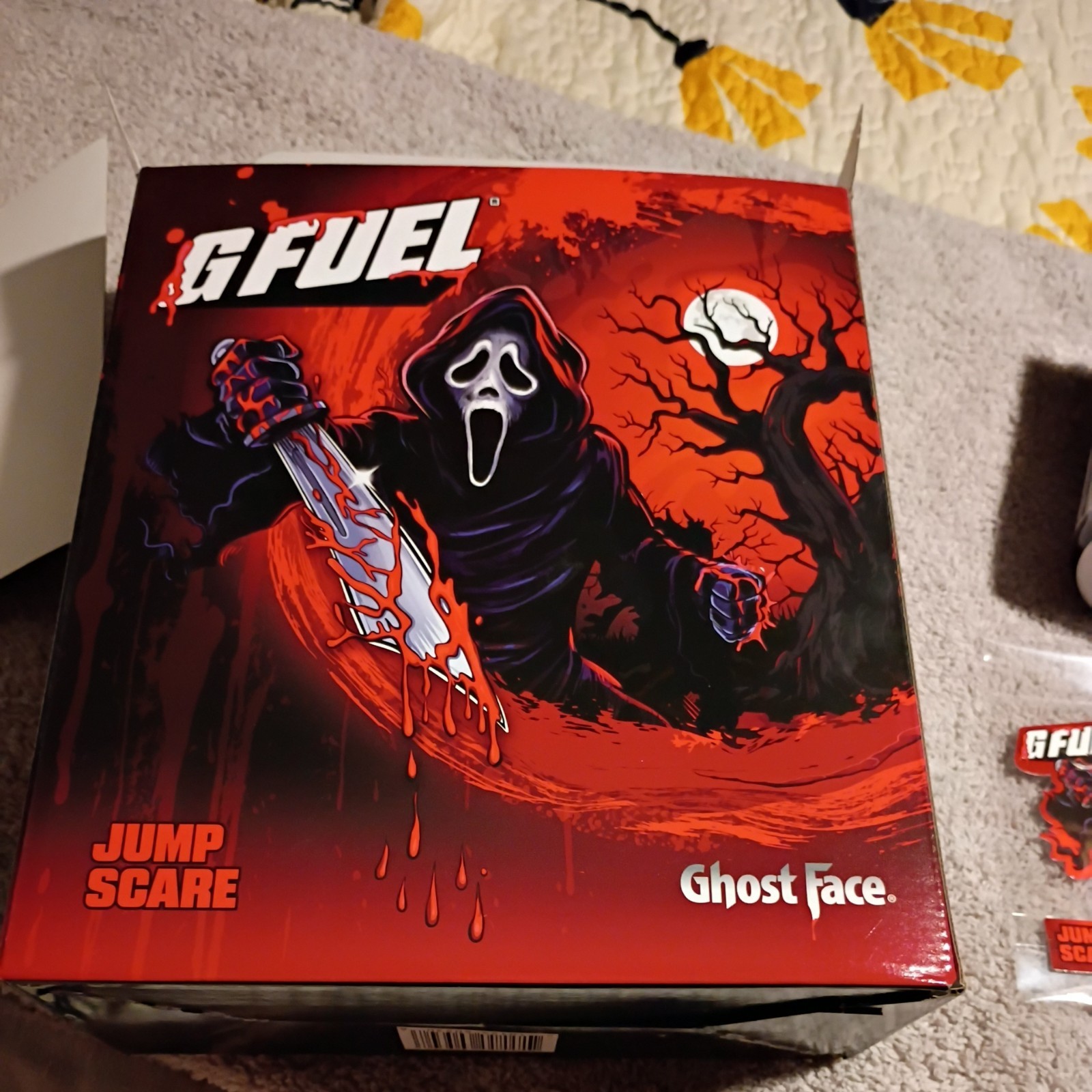 G Fuel Scream Ghost Face Jump Scare Collector’s Box Tub Metal Shaker Cup Sticker