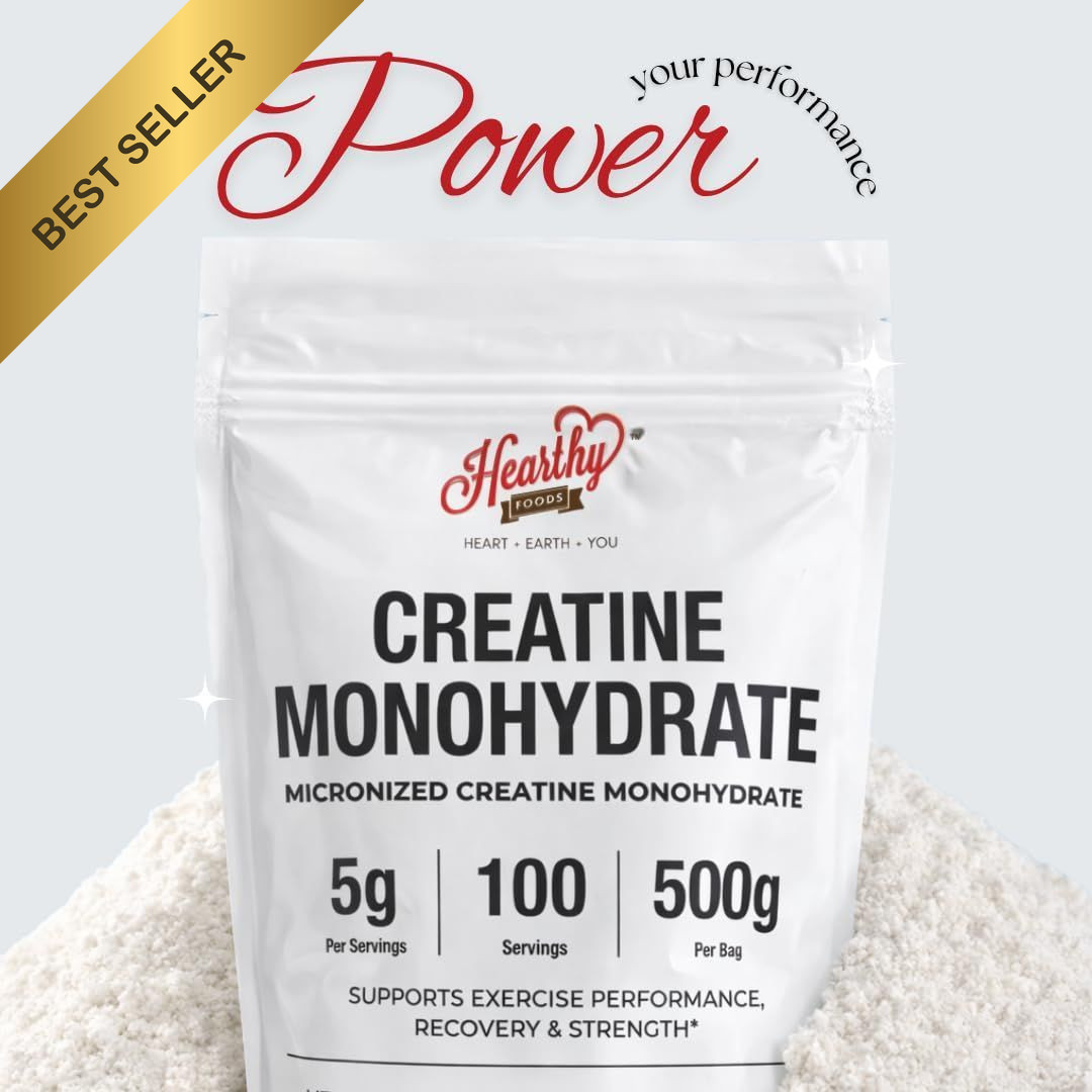 HEARTHY FOODS Creatine Monohydrate Micronized Powder 500G Unflavored 100 Serving