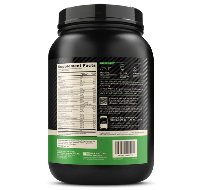 Optimum Nutrition Serious Mass Weight Gainer, Vanilla, 3 lb