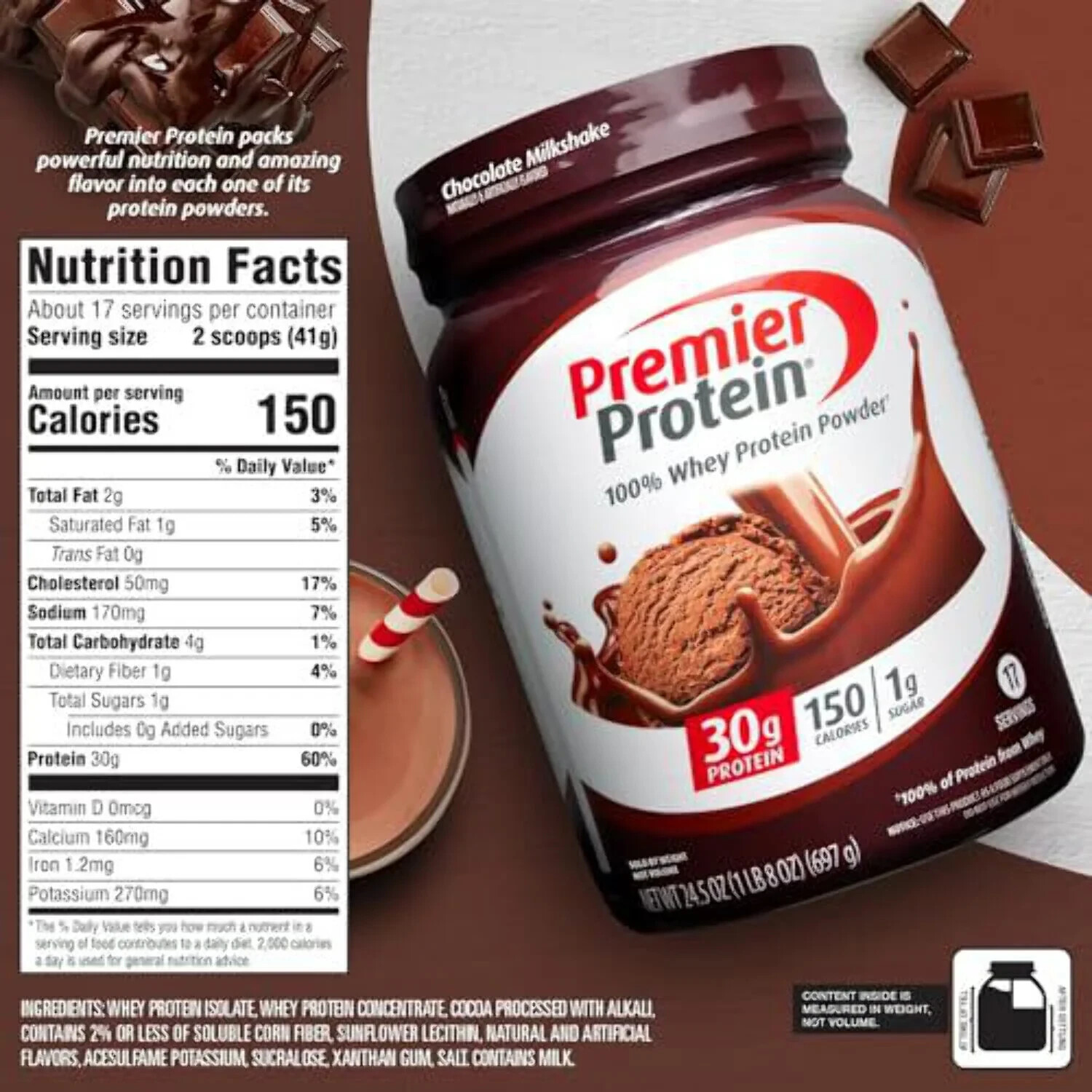 2 PACKS Premier Protein 100% Whey Protein Powder, Chocolate Milkshake