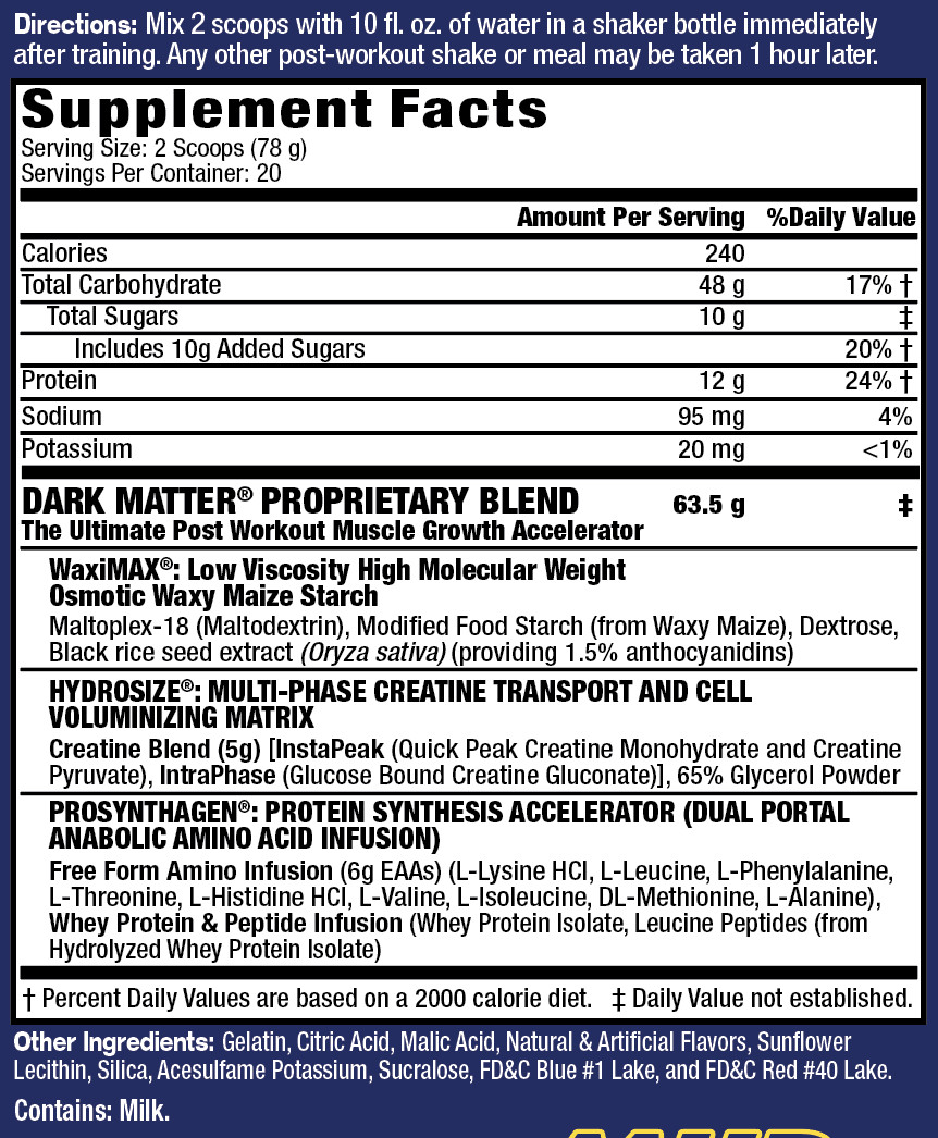 MHP Dark Matter Post-Workout Muscle growth Accelerator 3.44 Lbs Strawberry New