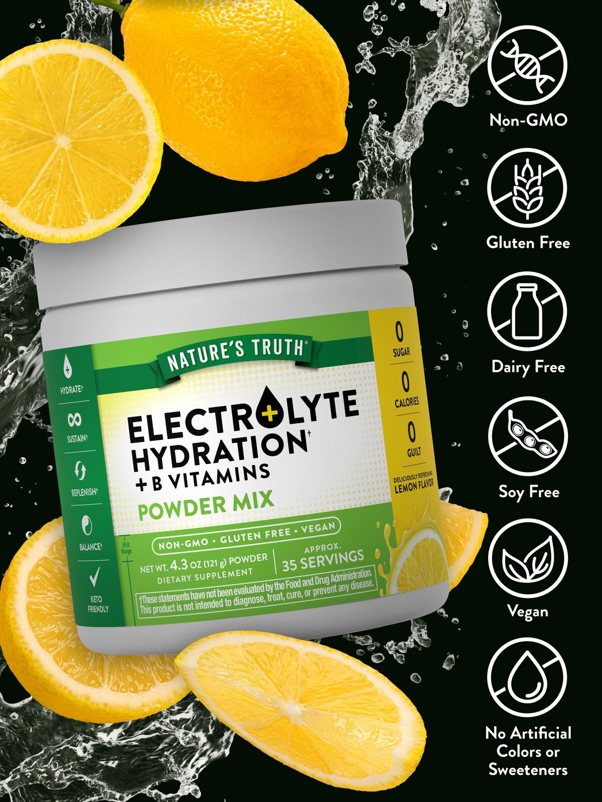 Nature’s Truth Electrolyte Hydration +B Vitamins Powder Mix Lemon – Exp 8/26
