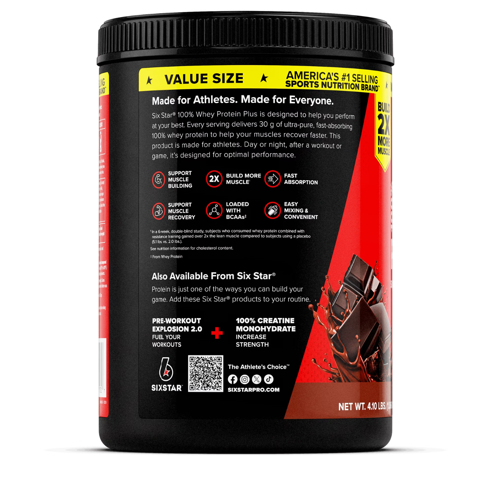 Six Star 100% Whey Protein Plus Powder Triple Chocolate 30g Protein 4.1 lb