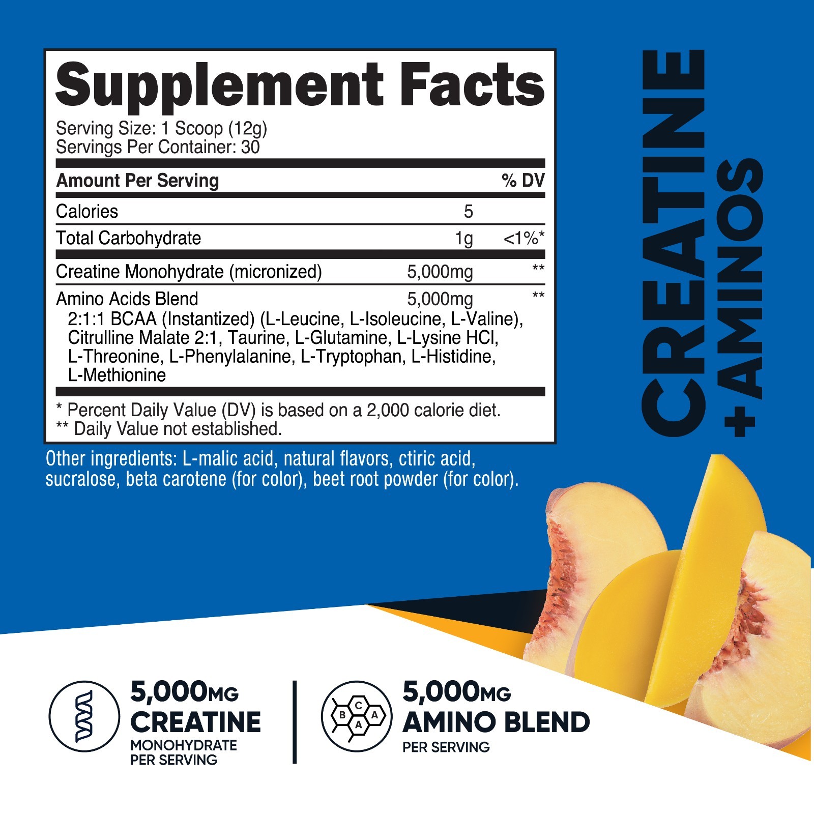 Nutricost Creatine + Aminos 30 Servings (Peach Mango Flavored)