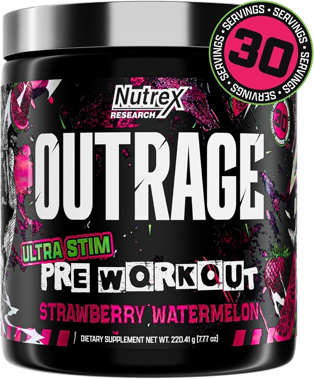 Outrage Ultra HIGH STIM Pre-Workout Powder for Men | 400mg Caffeine, L-Citrul