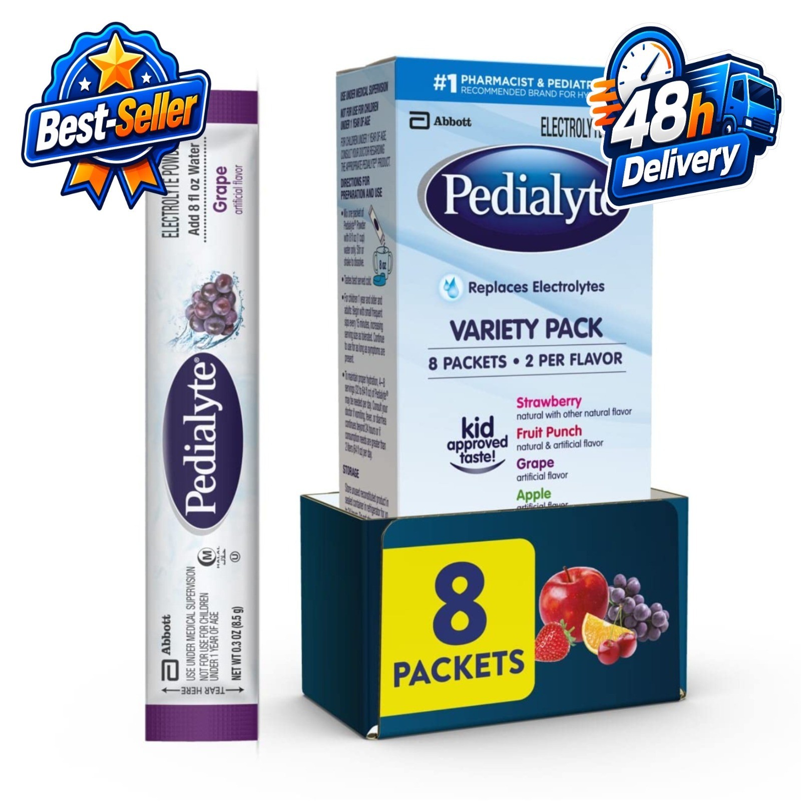 Pedialyte Electrolyte Powder Packets – Hydration Drink Mix Variety Pack