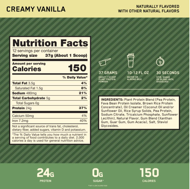 Optimum Nutrition Gold Standard Plant Protein, Creamy Vanilla, 1 lb