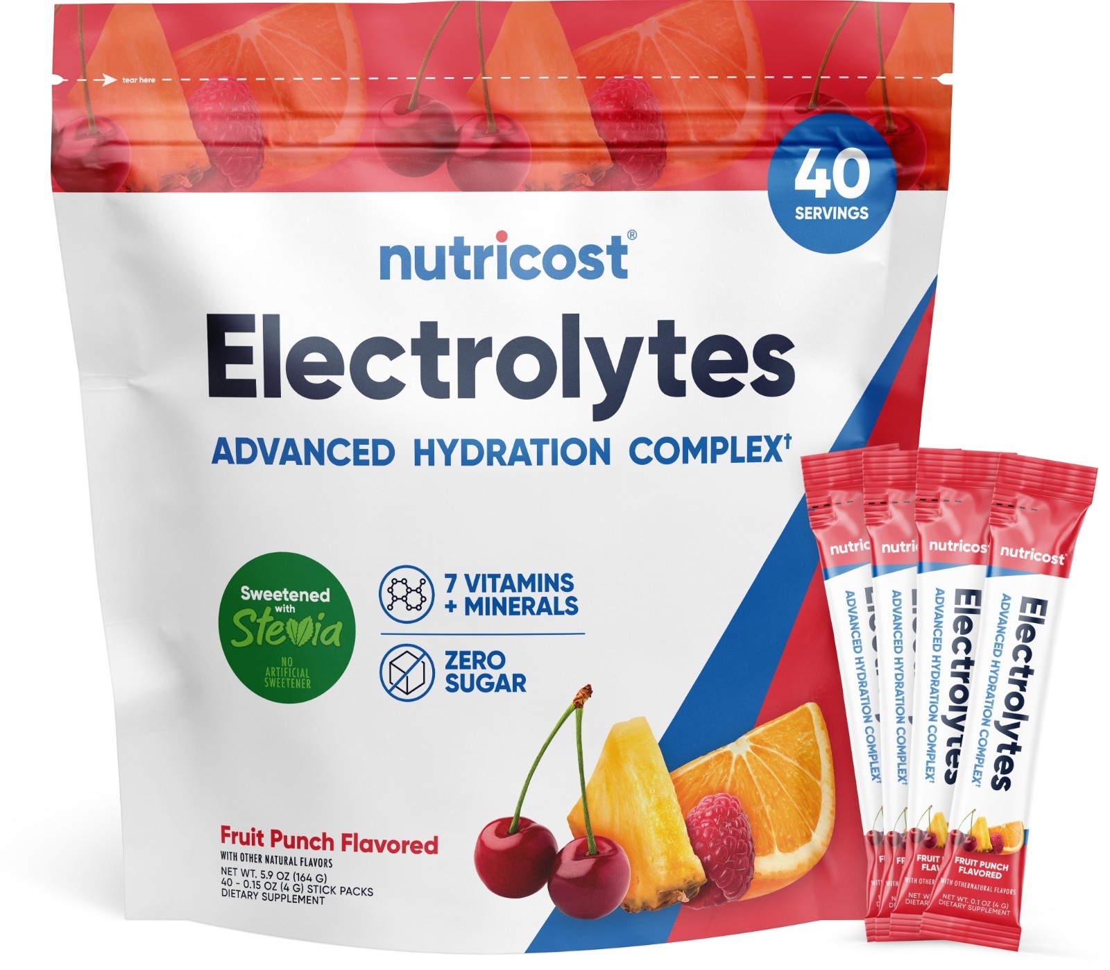 Nutricost Electrolytes Complex, Fruit Punch Flavored, 40 Stickpacks