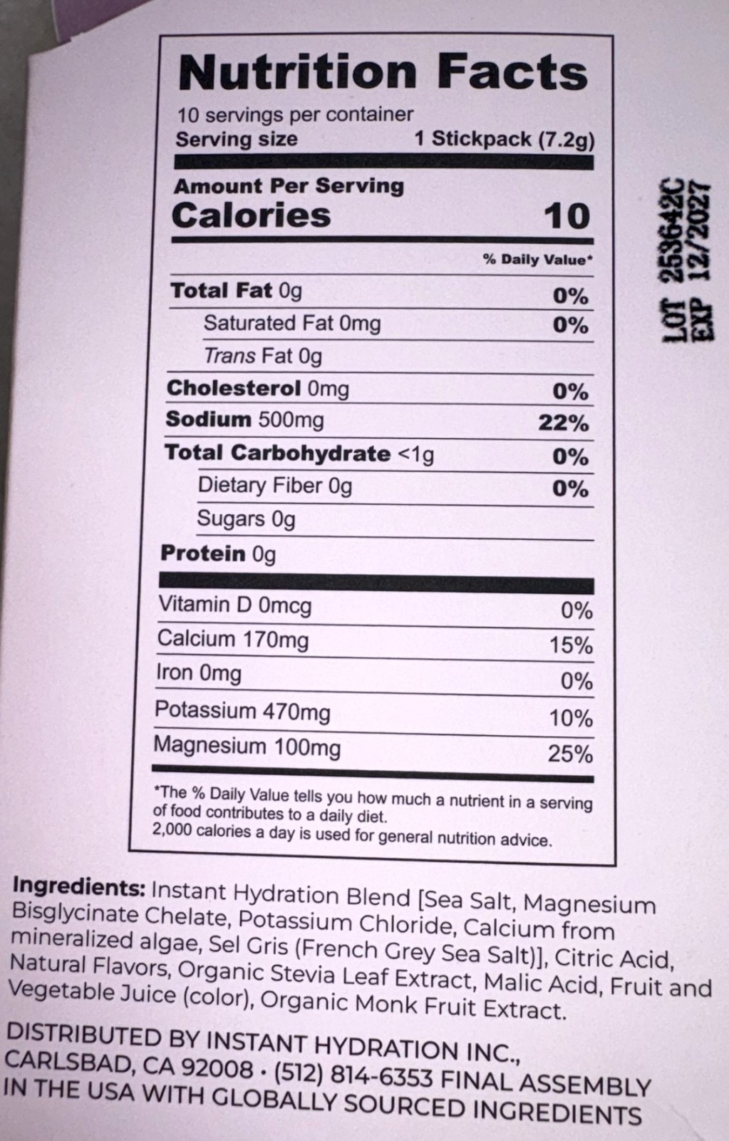 Instant Hydration Sugar Free Electrolytes Powder Seven Packets of Watermelon