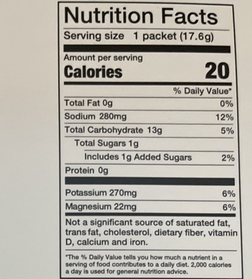 O2 Hydration sticks 60 peach pear 572 mg electrolytes 1g sugar 20 cal. 0 caffine
