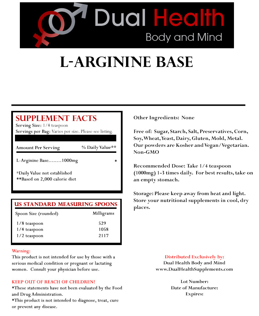 L-ARGININE (4 oz) Free Form Kosher Base Powder Pure Pharmaceutical Grade