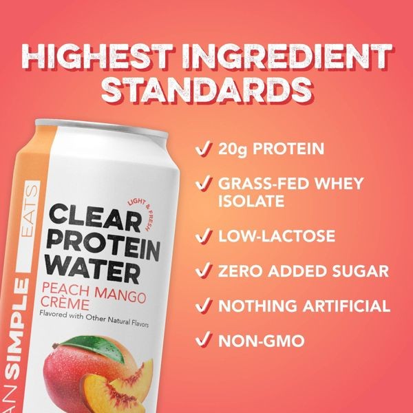 Clean Simple Eats Clear 20g Protein Water Peach Mango Creme – 4pk/16 fl oz Cans