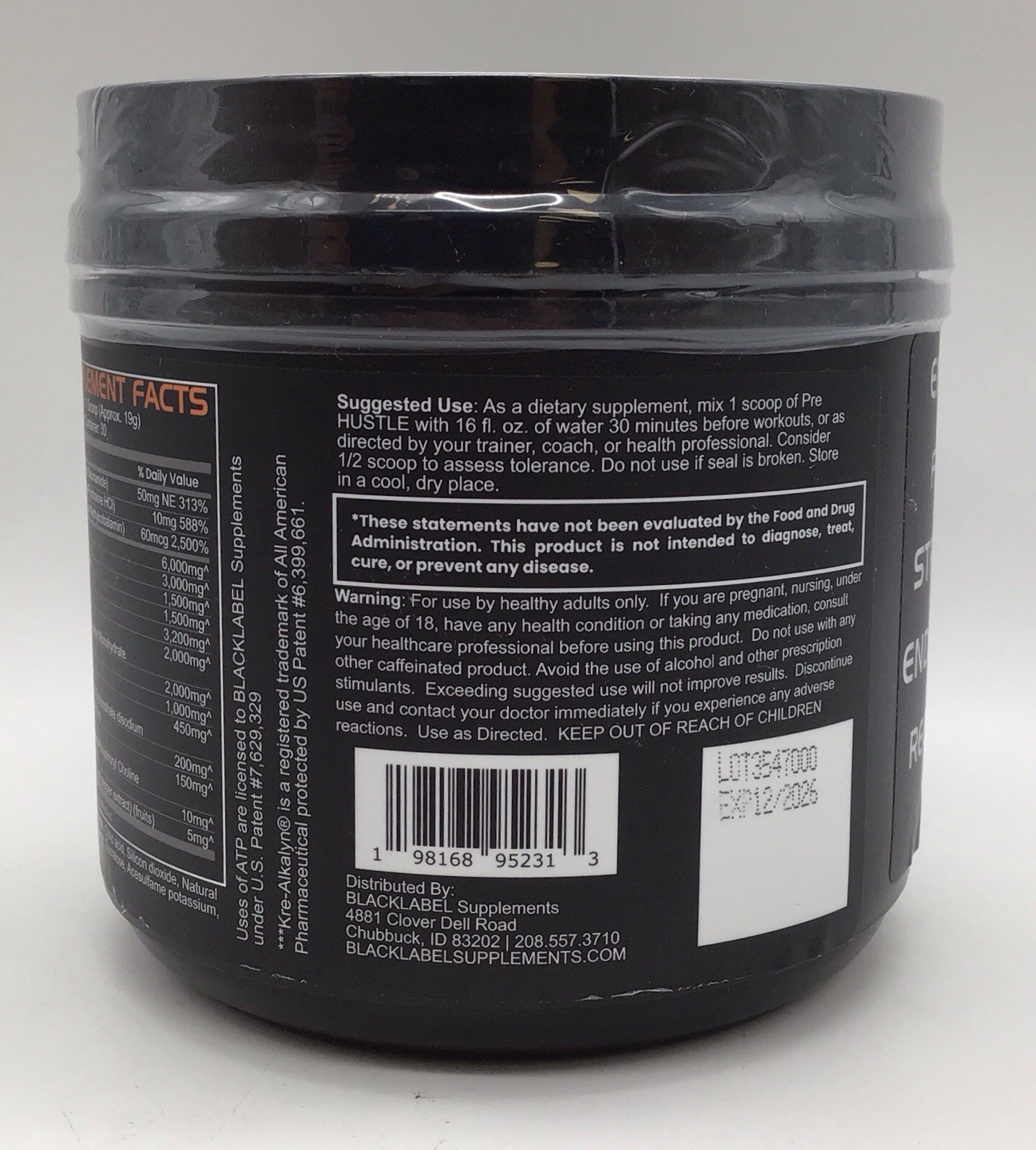 BLACK LABEL SUPPLEMENTS PRE-WORKOUT ORANGE MANGO 30 SERVINGS EXPIRATION 12/2026