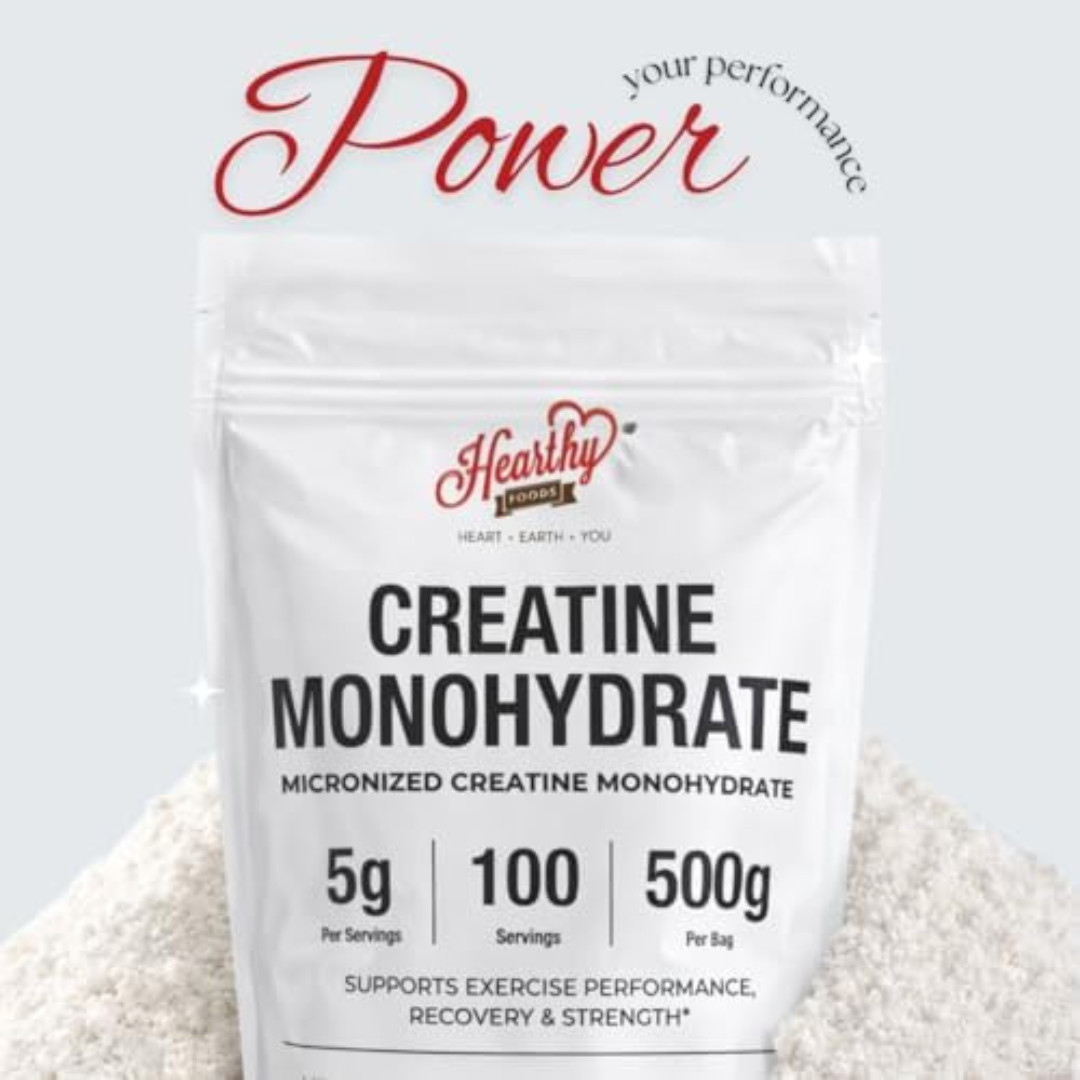 HEARTHY FOODS Creatine Monohydrate Micronized Powder 500G – 100 Servings, 5000mg