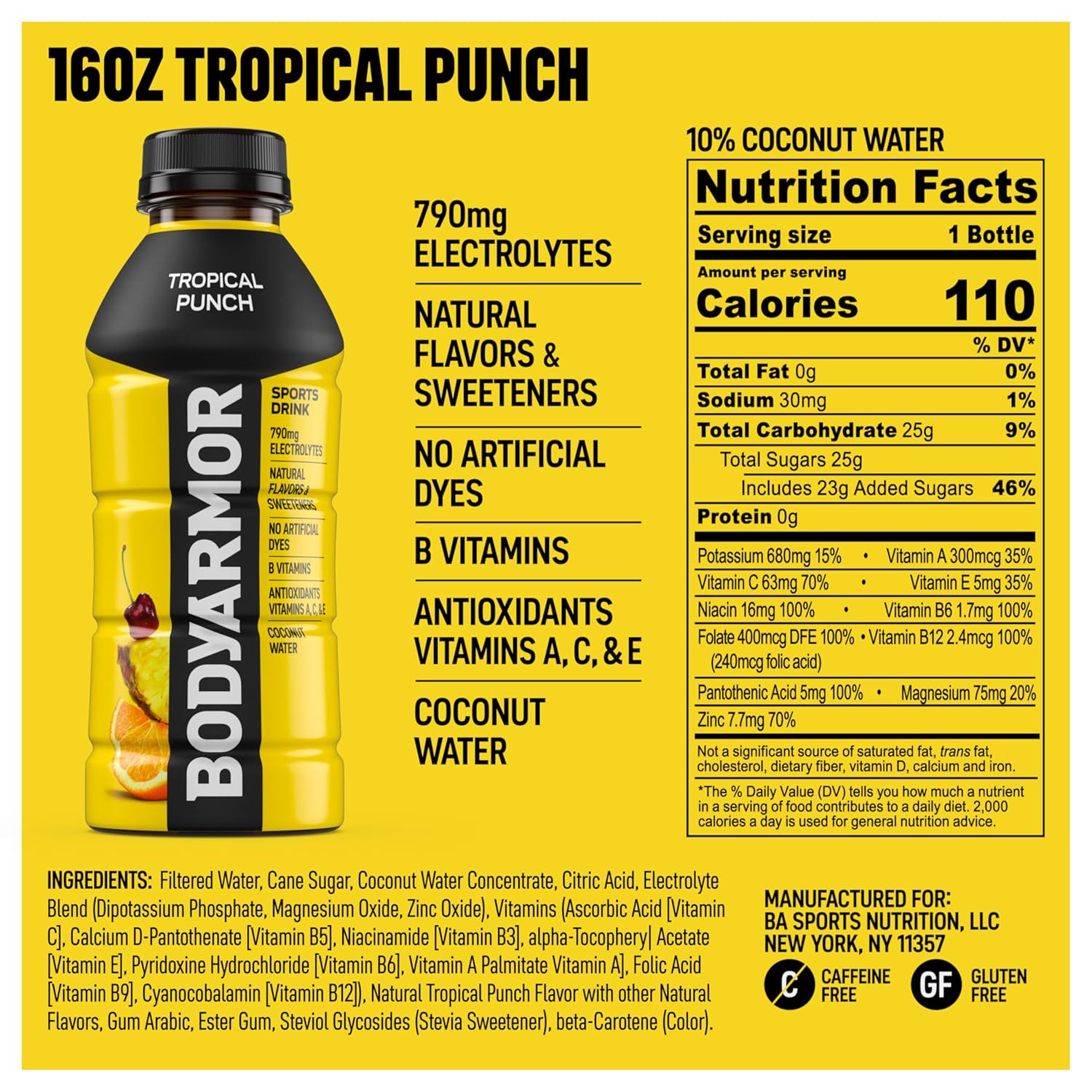 BODYARMOR Sports Drink, Tropical Punch, Electrolyte Drink Hydration, 16 Fl Oz Bo