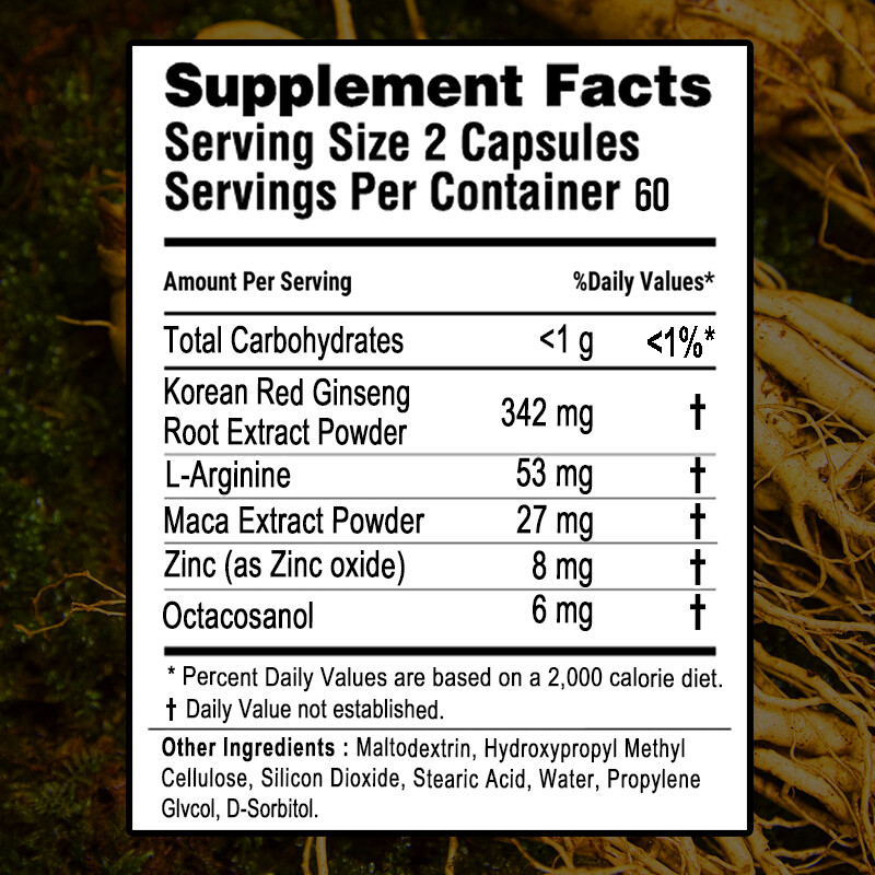 Korean Red Ginseng Root Capsules,342 mg,30/60/120Caps-Enhances Circulation