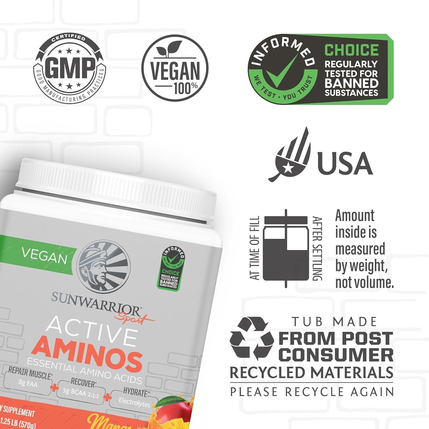 Sunwarrior Amino Acids Amino Energy Powder Essential Amino Acids, Mango, 570g