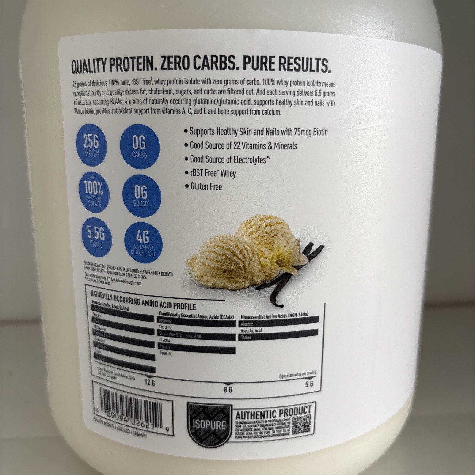 Isopure Zero Carb 25G Whey Protein Isolate,Vanilla 3.47lb Zero Sugar, Exp 2/2027