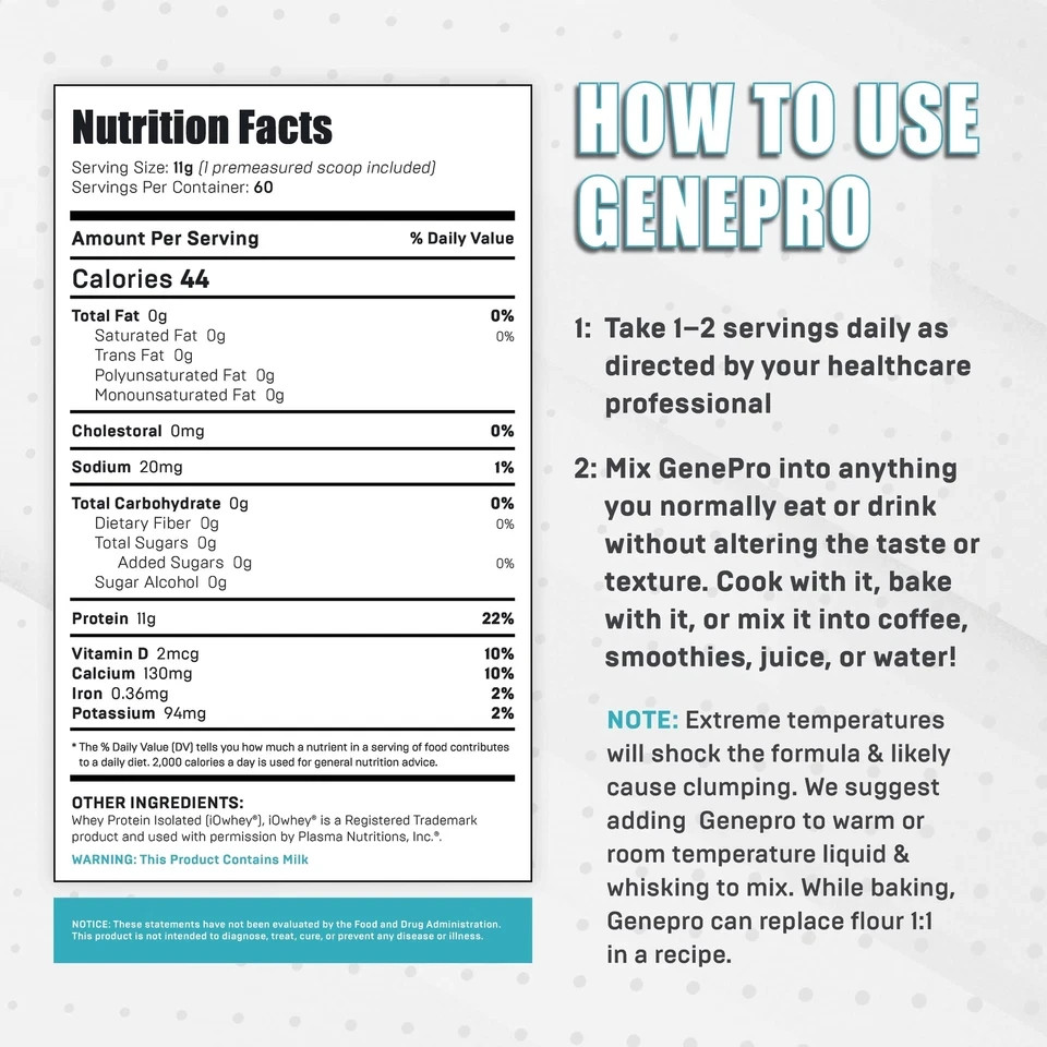 Premium GENEPRO GEN. 3 Unflavored Protein Powder – (3rd Generation, 60 Servings)