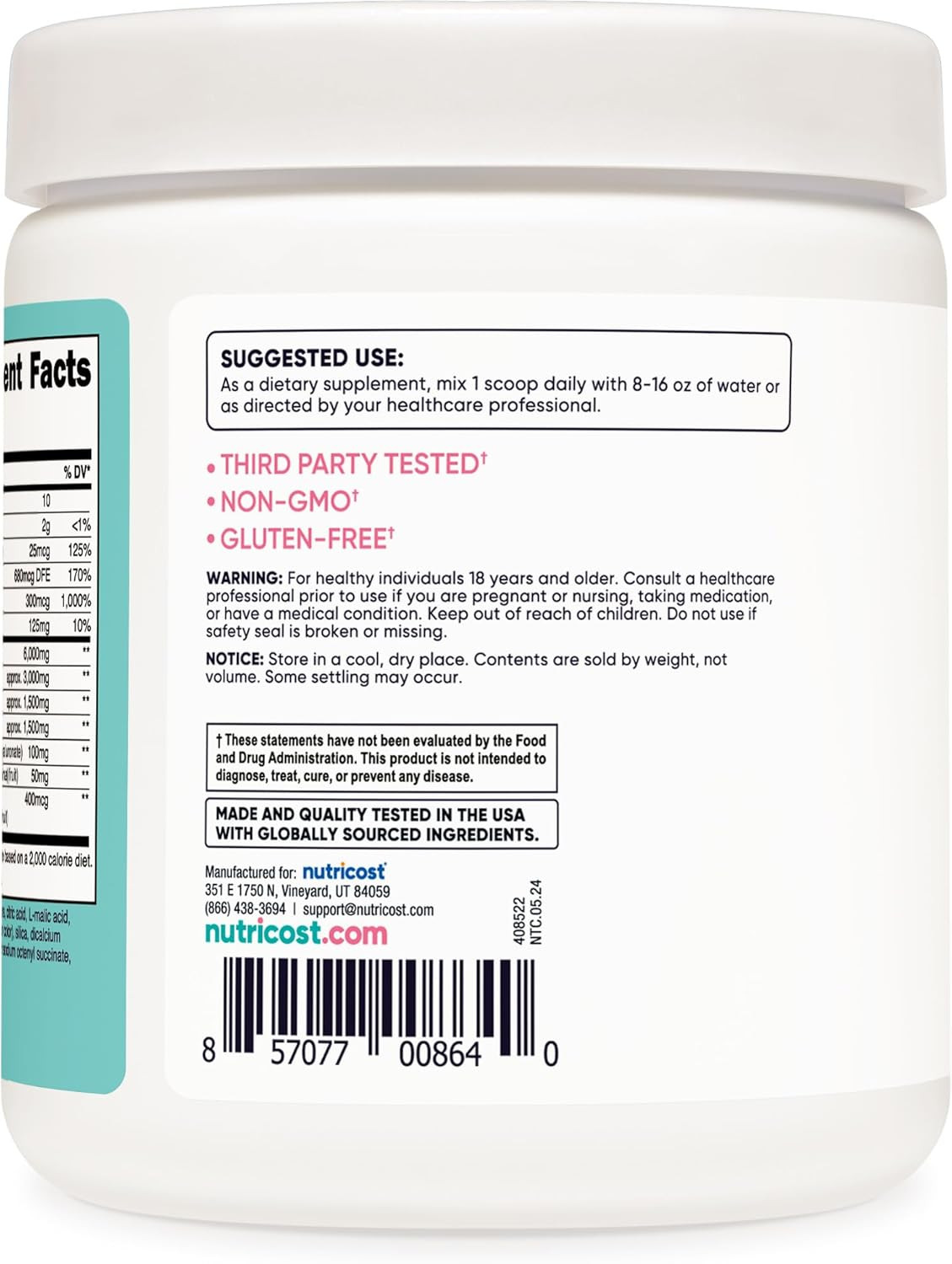 Nutricost BCAA Powder for Women, with Hyaluronic Acid, Non-Gmo and Gluten-Free